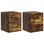 vidaXL Väggmonterat Sängbord med låda 2 pcs Rökt ek 34,5 x 33 x 40 cm