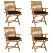 vidaXL Hopfällbara trädgårdsstolar med dynor 4 st massiv teak