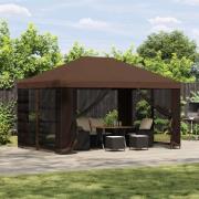 vidaXL Trädgårdsgazebo med sidoväggar 4 × 3 m Brun Polyester och Stål