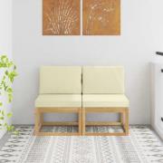 vidaXL 2 Stycke Utomhus Mellansoffa Massivt Akaciaträ Vit