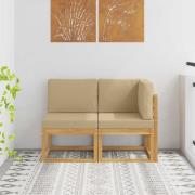 vidaXL Modulsoffa utomhus mitt och hörn 2 Stycke Vit Massivt Akaciaträ