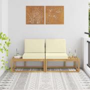 vidaXL Modulsoffa utomhus med kudde 2 Stycke Vit Massivt Akaciaträ