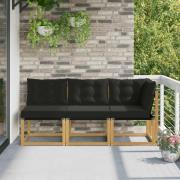 vidaXL Modulsoffa utomhus mitt och hörn med kudde 3 Stycke Vit