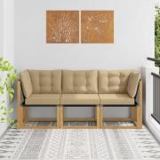 vidaXL Modulsoffa utomhus mitt och hörn med kudde 3 Stycke Vit