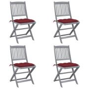 vidaXL Hopfällbara trädgårdsstolar med dynor 4 st massivt akaciaträ