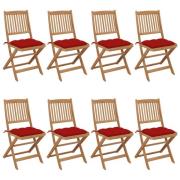 vidaXL Hopfällbara trädgårdsstolar med dynor 8 st massivt akaciaträ