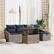 vidaXL Trädgårdsoffset med kudde 6 pcs Grå konstrotting