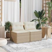 vidaXL Trädgårdssoffor utan armstöd med dynor 2 st beige konstrotting