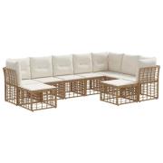 vidaXL Utomhussoffset med kudde 9 pcs Naturlig och Creamvit Polyester