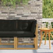 vidaXL Utehörnsoffa Massivt akaciaträ och Textilene-tyg Vit