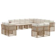 vidaXL Utomhussoffset med kudde 13 pcs Naturlig och Creamvit Polyester