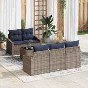 vidaXL Soffset med kudde 6 pcs Grå och Marinblå konstrotting