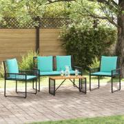 vidaXL Utemöbelset med kudde 4 pcs Svart och turkos