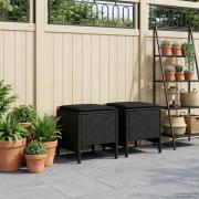 vidaXL Trädgårdspall 2 Stycke Svart 38 x 38 x 45 cm PE Rattan