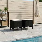 vidaXL Trädgårdspall 2 Stycke Svart och kräm 38 x 38 x 45 cm PE Rattan