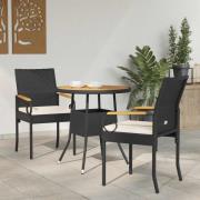 vidaXL Trädgårdsstolar 2 pcs Svart och krämvit Poly Rattan och Akacia