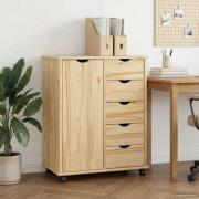 vidaXL Rullande skåp med hjul Brun 63,5 x 39 x 79 cm Massiv furu