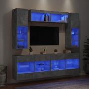 vidaXL Väggmonterade tv-skåp 6 delar med LEDs betonggrå
