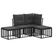 vidaXL Utomhussoffset med kudde 4 pcs Svart Polyester