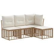 vidaXL Utomhussoffset med kudde 4 pcs Naturlig Polyester