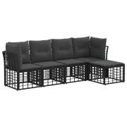 vidaXL Utomhussoffset med kudde 5 pcs Svart Polyester
