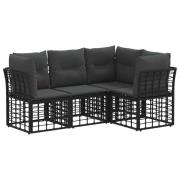 vidaXL Utomhussoffset med kudde 4 pcs Svart Polyester