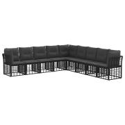 vidaXL Utomhussoffset med kudde 9 pcs Svart Polyester