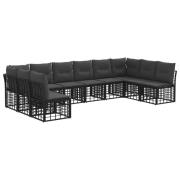 vidaXL Utomhussoffset med kudde 10 pcs Svart Polyester