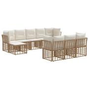 vidaXL Utomhussoffset med kudde 10 pcs Naturlig och Creamvit Polyester