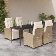 vidaXL Matgrupp för trädgården med dynor 5 delar beige konstrotting