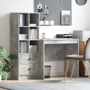 vidaXL Skrivbord med låda med hylla med lagring 2 pcs Betonggrå
