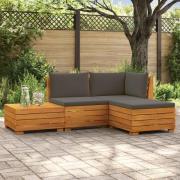 vidaXL Utomhussoffset med kudde 4 Stycke Brun Massivt Akaciaträ