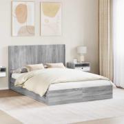 vidaXL Sängram med förvaring och huvudgavel Grå Sonoma 160 x 200 cm