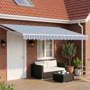 vidaXL Manuell utdragbar markis med LED-lampor Blå och Vit 4,5 × 3 m