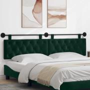 vidaXL Hängande sänggavel Med LED-lampa Mörkgrön Sammet