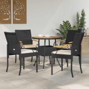 vidaXL Trädgårdsstolar 4 pcs Svart och krämvit Poly Rattan och Akacia