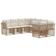 vidaXL Utomhussoffset med kudde 8 pcs Naturlig och Creamvit Polyester