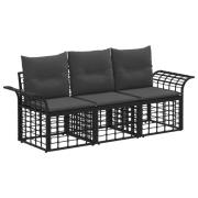 vidaXL Utomhussoffset med kudde 3 pcs Svart och Mörkgrå Polyester