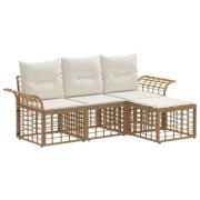 vidaXL Utomhussoffset med kudde 4 pcs Naturlig och Creamvit Polyester