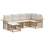 vidaXL Utomhussoffset med kudde 6 pcs Naturlig och Creamvit Polyester