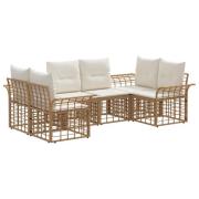 vidaXL Utomhussoffset med kudde 6 pcs Naturlig och Creamvit Polyester