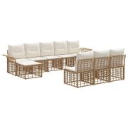 vidaXL Utomhussoffset med kudde 9 pcs Naturlig och Creamvit Polyester