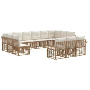 vidaXL Utomhussoffset med kudde 13 pcs Naturlig och Creamvit Polyester