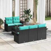 vidaXL Trädgårdsoffset med kudde 6 pcs Svart konstrotting