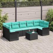 vidaXL Trädgårdsoffset 8 pcs Svart Poly rattan