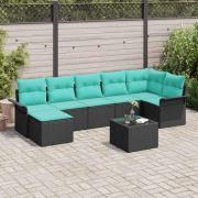 vidaXL Trädgårdsoffset med kudde 8 pcs Svart Poly rattan