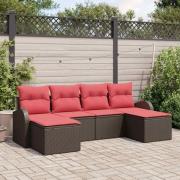 vidaXL Trädgårdsoffset med kudde 6 pcs Brun Poly Rattan