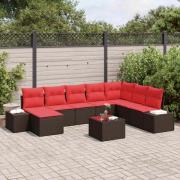 vidaXL Trädgårdsoffset med kudde 9 pcs Brun konstrotting