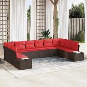 vidaXL Trädgårdsoffset med kudde 10 pcs Brun konstrotting