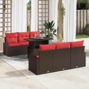 vidaXL Trädgårdsoffset med kudde 7 pcs Brun Poly rattan